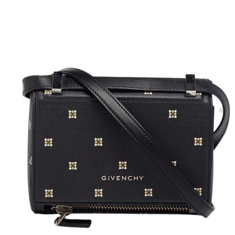 Pre Owned Givenchy Black Printed Leather Mini Pandora Box Shoulder Bag