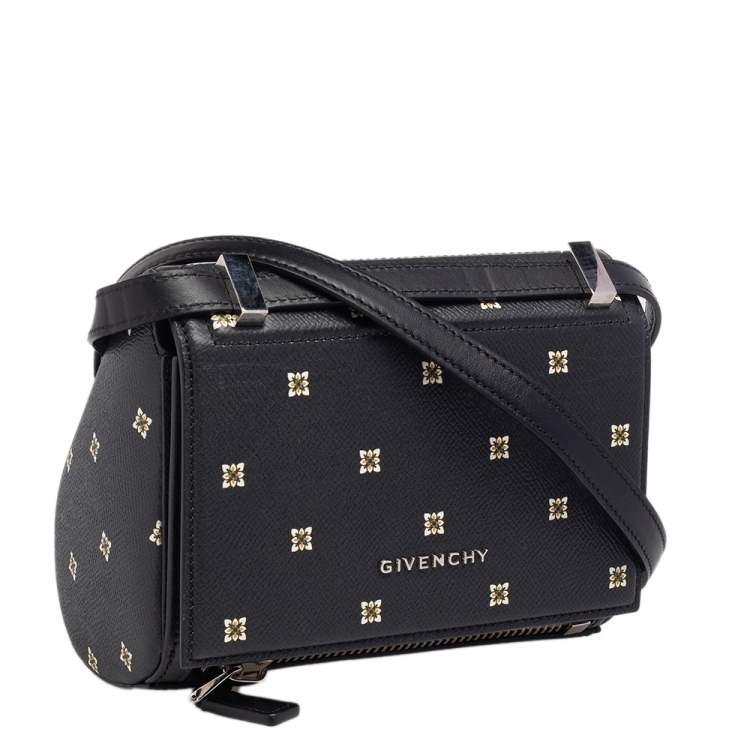 Pre Owned Givenchy Black Printed Leather Mini Pandora Box Shoulder Bag