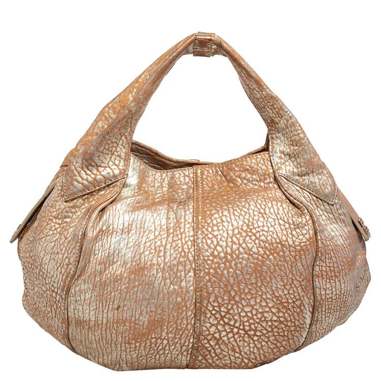Pre Owned Givenchy Gold/Beige Pebbled Leather Hobo