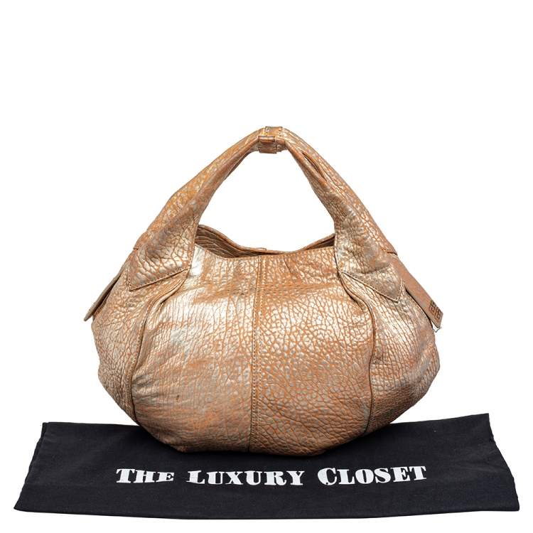 Pre Owned Givenchy Gold/Beige Pebbled Leather Hobo