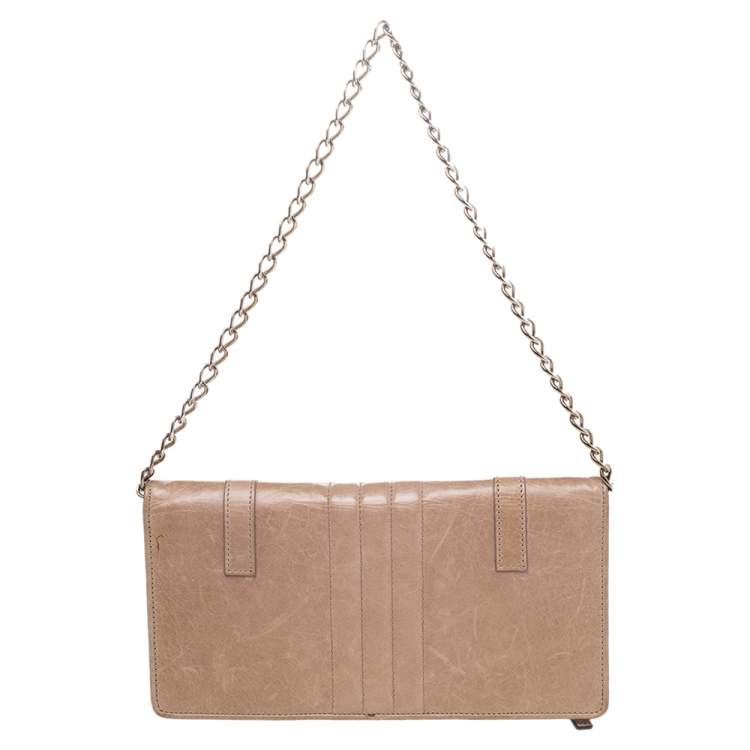 Pre Owned Givenchy Beige Leather Wallet On Chain 
