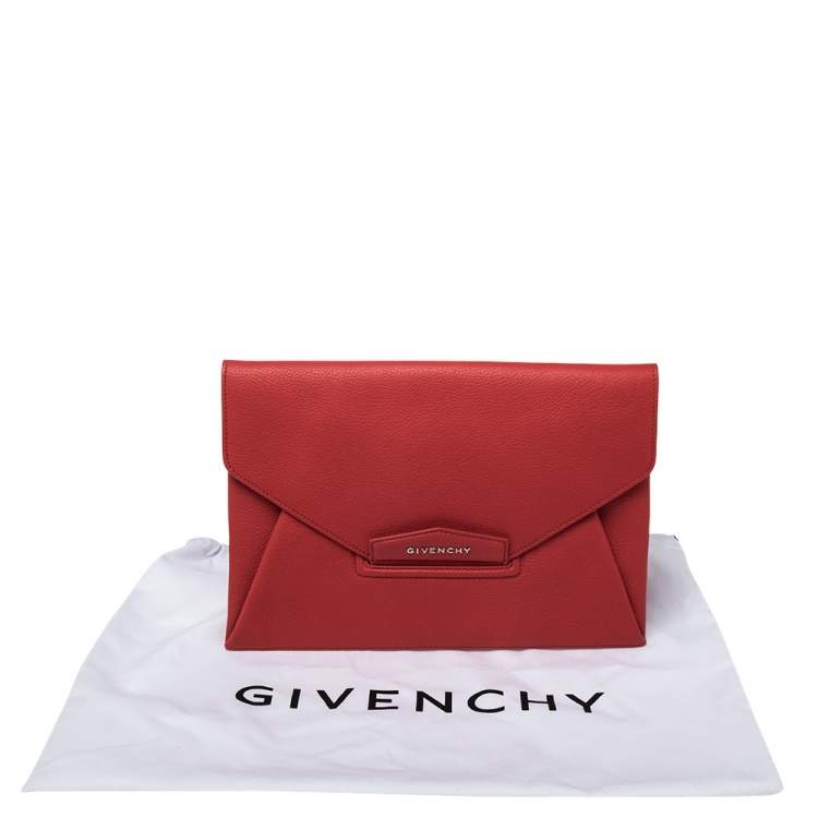 Pre Owned Givenchy Red Leather Medium Antigona Envelope Clutch