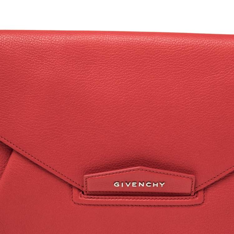 Pre Owned Givenchy Red Leather Medium Antigona Envelope Clutch