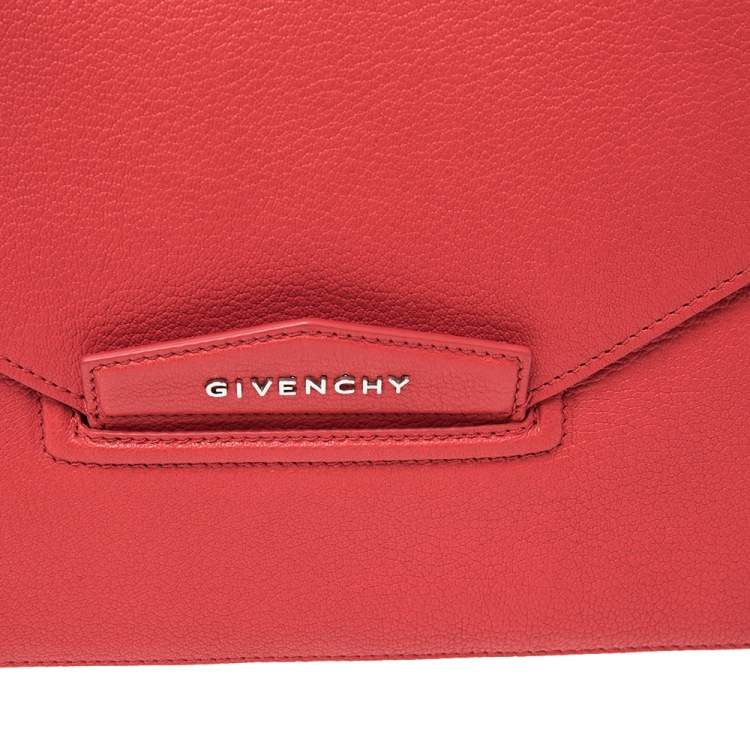 Pre Owned Givenchy Red Leather Medium Antigona Envelope Clutch
