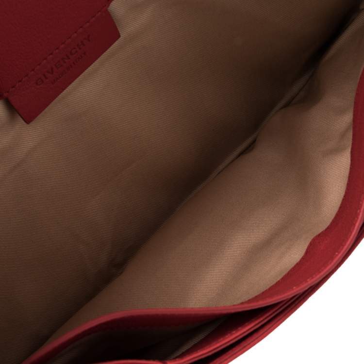 Pre Owned Givenchy Red Leather Medium Antigona Envelope Clutch