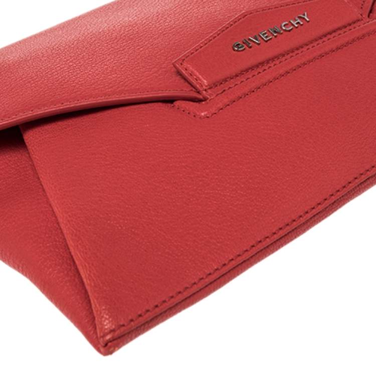 Pre Owned Givenchy Red Leather Medium Antigona Envelope Clutch