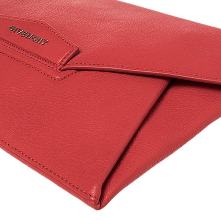 Pre Owned Givenchy Red Leather Medium Antigona Envelope Clutch
