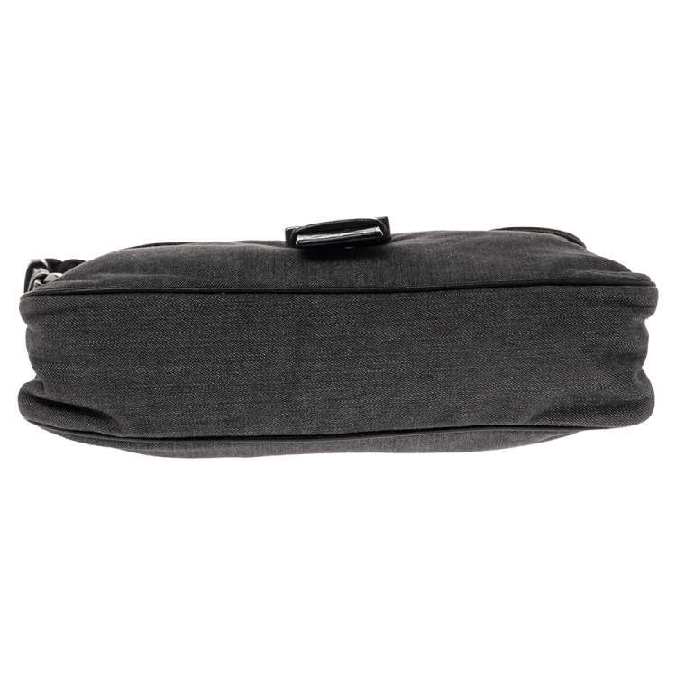 Pre Owned Givenchy Grey/Black Denim and Croc Embossed Leather Hobo