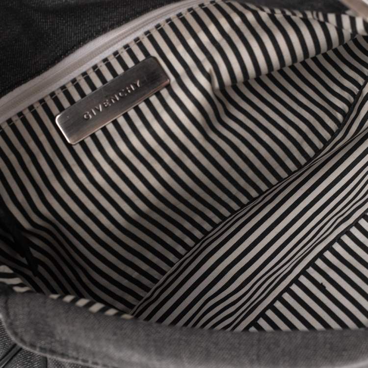 Pre Owned Givenchy Grey/Black Denim and Croc Embossed Leather Hobo