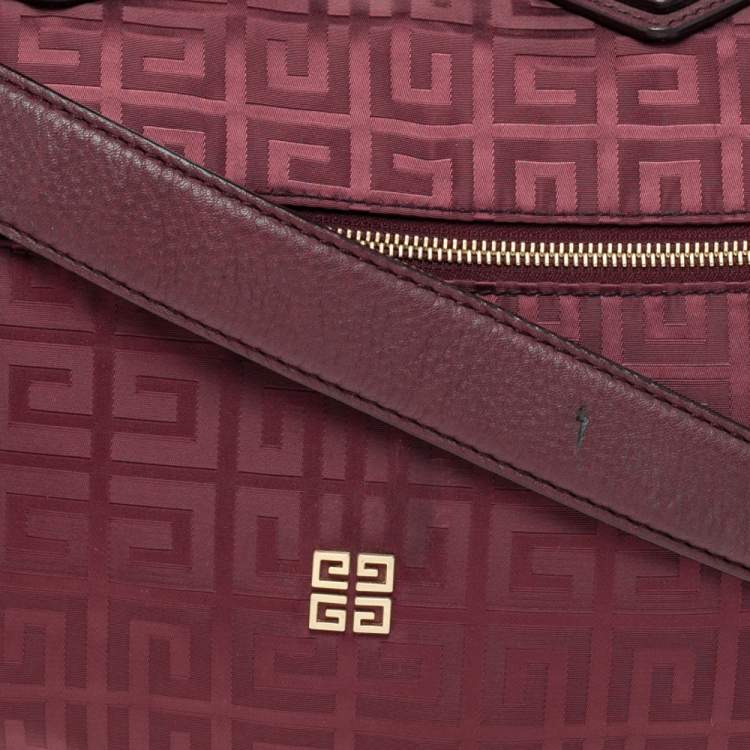 Pre Owned Givenchy Burgundy Monogram Canvas And Leather Zip Tote