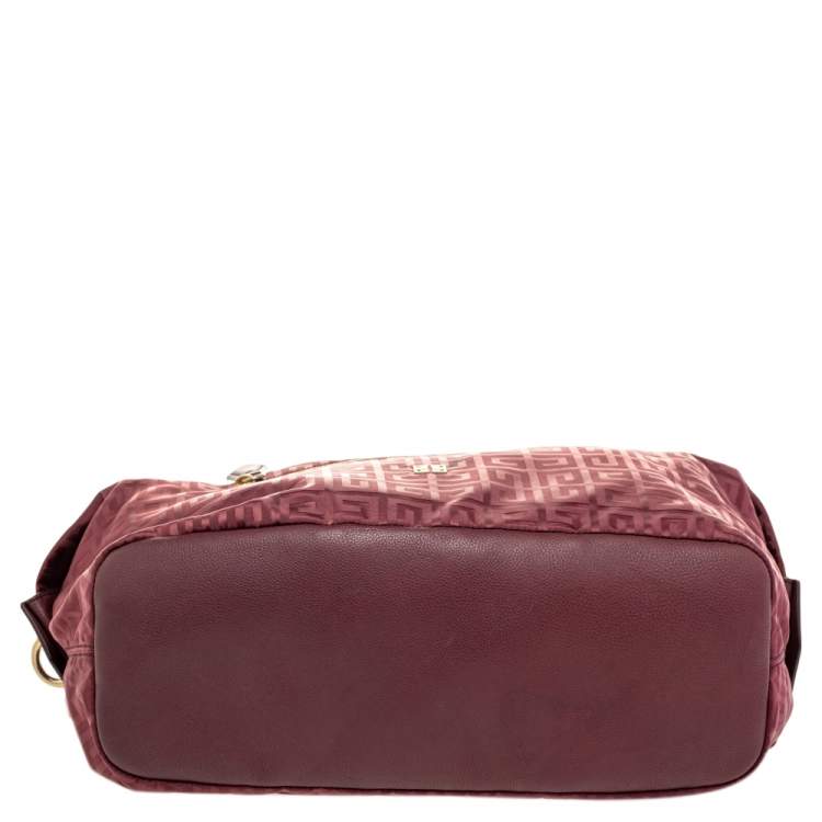 Pre Owned Givenchy Burgundy Monogram Canvas And Leather Zip Tote