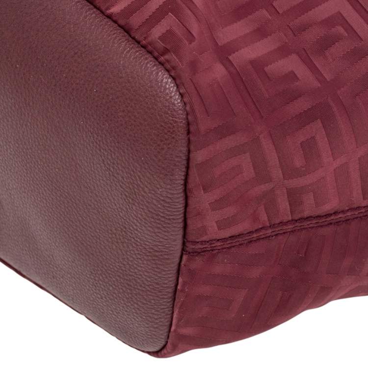 Pre Owned Givenchy Burgundy Monogram Canvas And Leather Zip Tote
