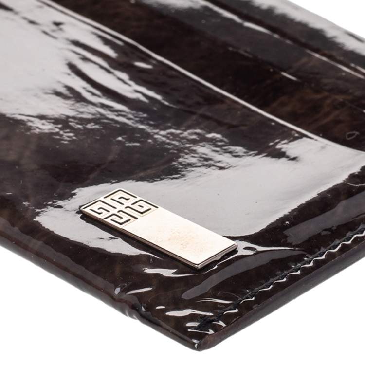 Pre Owned Givenchy Brown Patent Leather Card Holder
