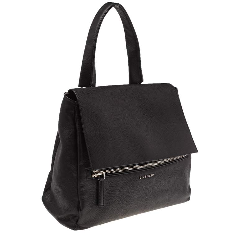 Pre Owned Givenchy Black Leather Medium Pandora Pure Flap Top Handle Bag