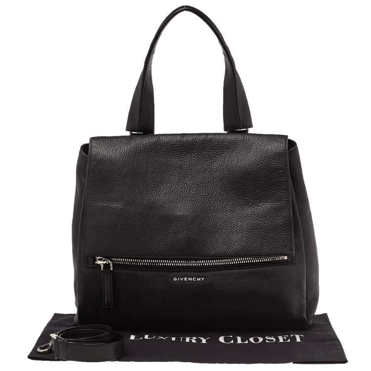 Pre Owned Givenchy Black Leather Medium Pandora Pure Flap Top Handle Bag