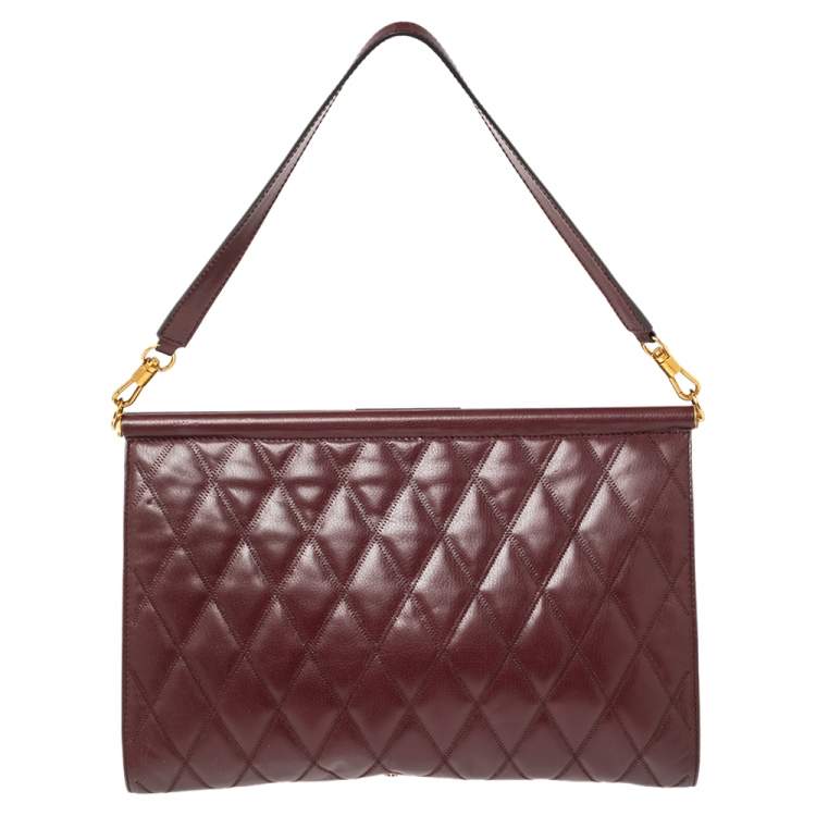 Pre Owned Givenchy Burgundy Quilted Leather Large Gem Shoulder Bag