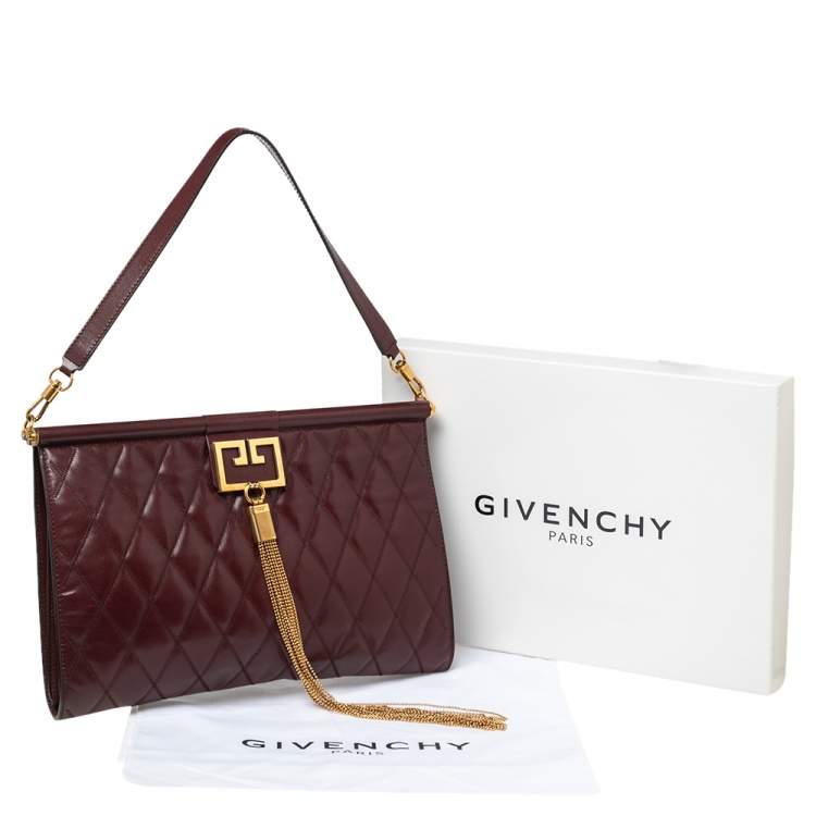 Pre Owned Givenchy Burgundy Quilted Leather Large Gem Shoulder Bag