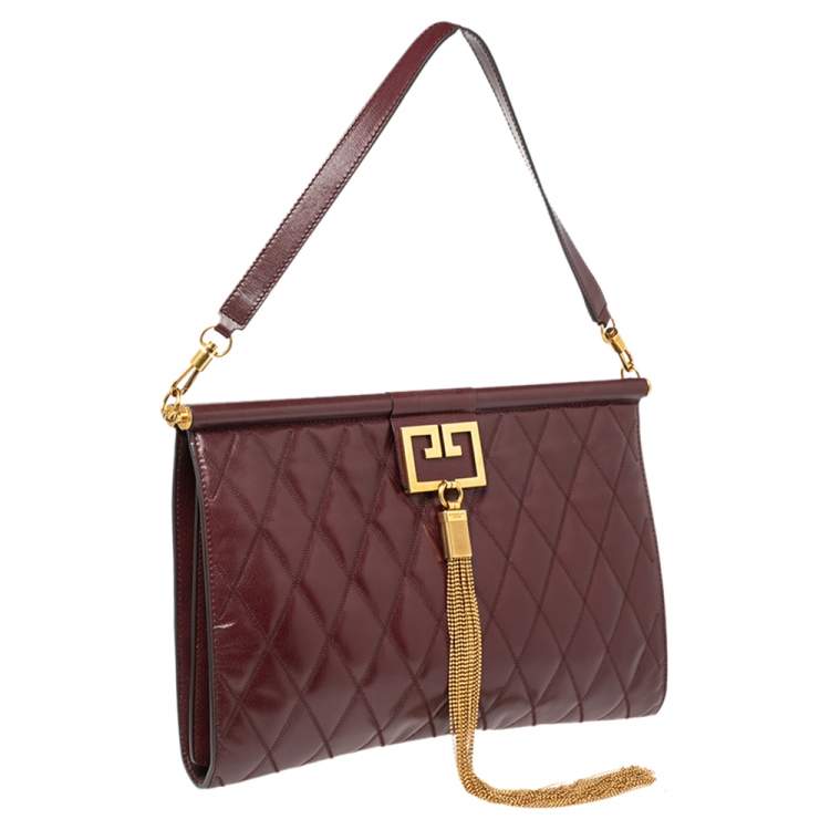 Pre Owned Givenchy Burgundy Quilted Leather Large Gem Shoulder Bag