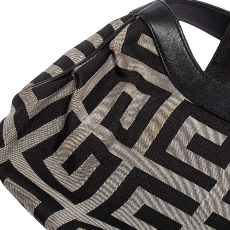 Pre Owned Givenchy Black Monogram Canvas and Leather Buckle Flap Hobo