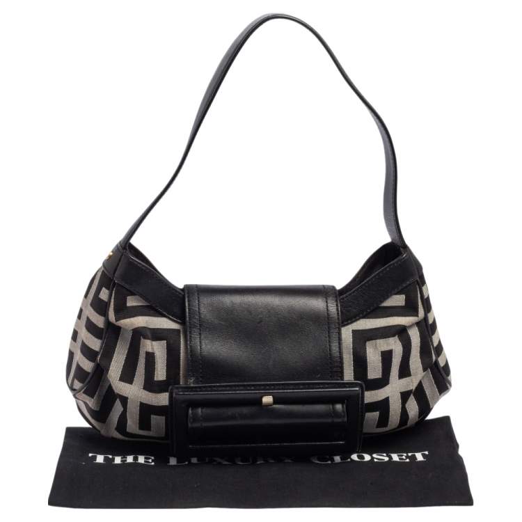 Pre Owned Givenchy Black Monogram Canvas and Leather Buckle Flap Hobo