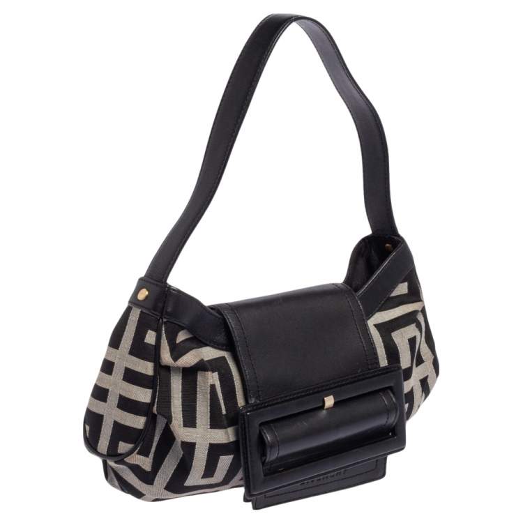 Pre Owned Givenchy Black Monogram Canvas and Leather Buckle Flap Hobo
