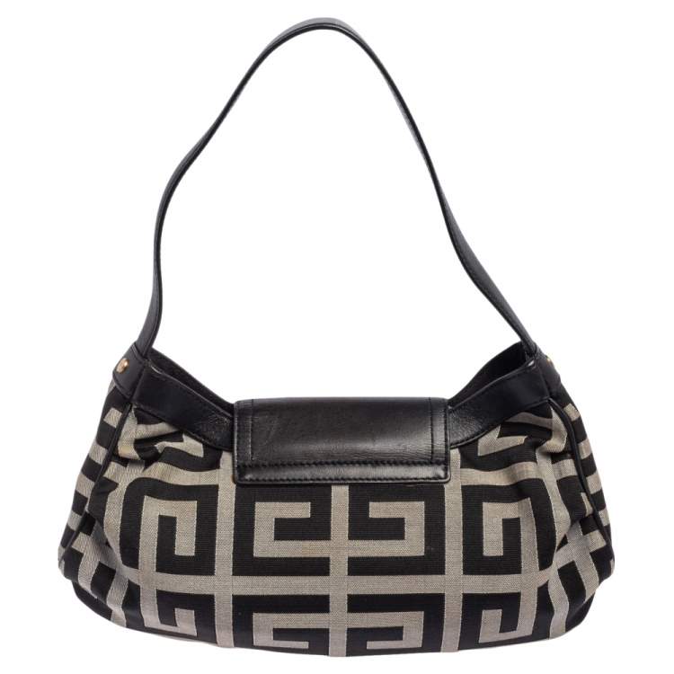 Pre Owned Givenchy Black Monogram Canvas and Leather Buckle Flap Hobo