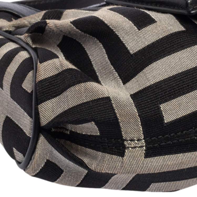 Pre Owned Givenchy Black Monogram Canvas and Leather Buckle Flap Hobo