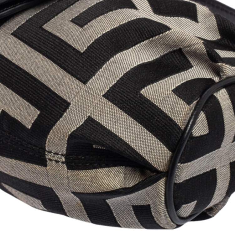 Pre Owned Givenchy Black Monogram Canvas and Leather Buckle Flap Hobo