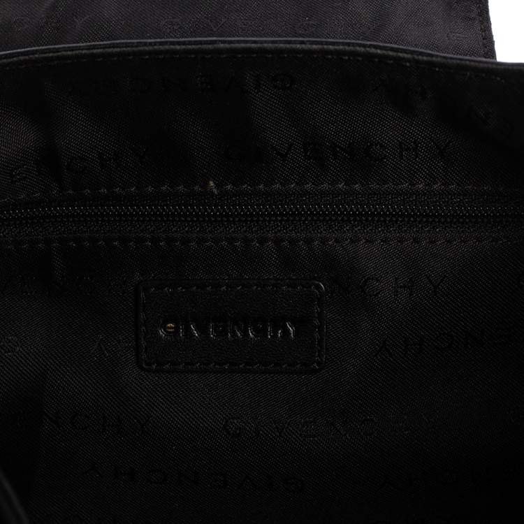 Pre Owned Givenchy Black Monogram Canvas and Leather Buckle Flap Hobo