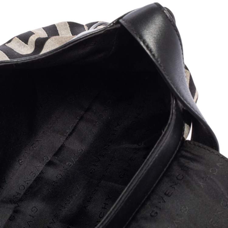 Pre Owned Givenchy Black Monogram Canvas and Leather Buckle Flap Hobo