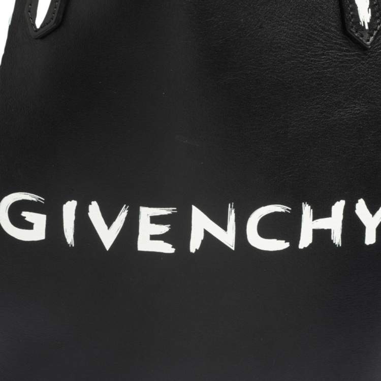 Pre Owned Givenchy Black/White Leather Stargate Logo Tote