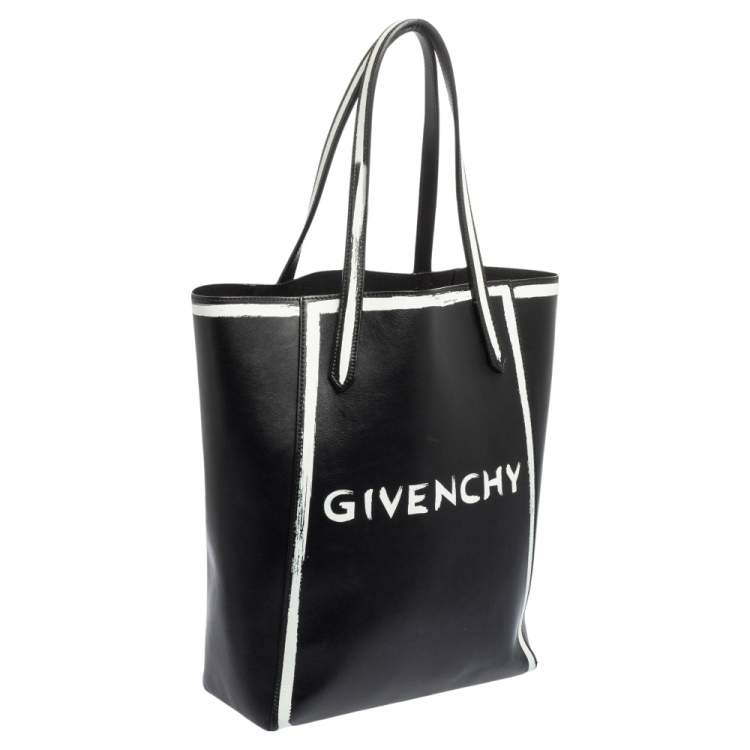 Pre Owned Givenchy Black/White Leather Stargate Logo Tote
