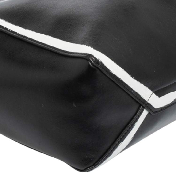 Pre Owned Givenchy Black/White Leather Stargate Logo Tote