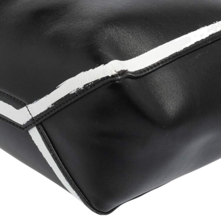 Pre Owned Givenchy Black/White Leather Stargate Logo Tote