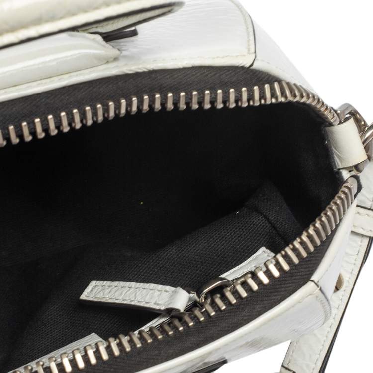 Pre Owned Givenchy White Crinkled Patent Leather Mini Antigona Satchel