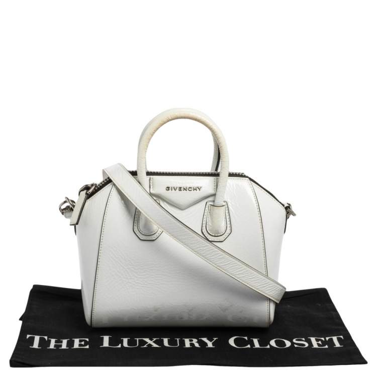 Pre Owned Givenchy White Crinkled Patent Leather Mini Antigona Satchel