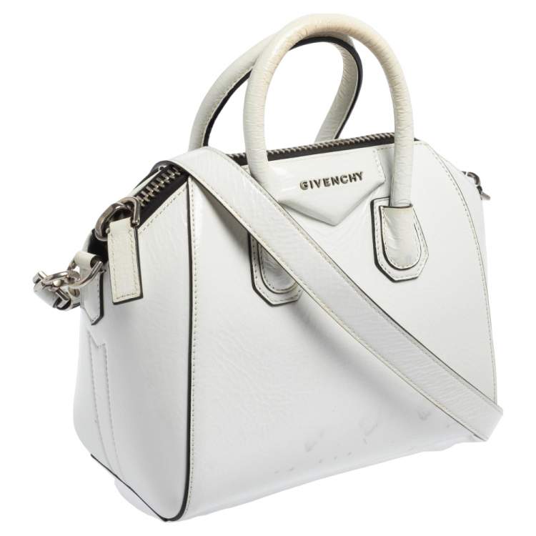 Pre Owned Givenchy White Crinkled Patent Leather Mini Antigona Satchel