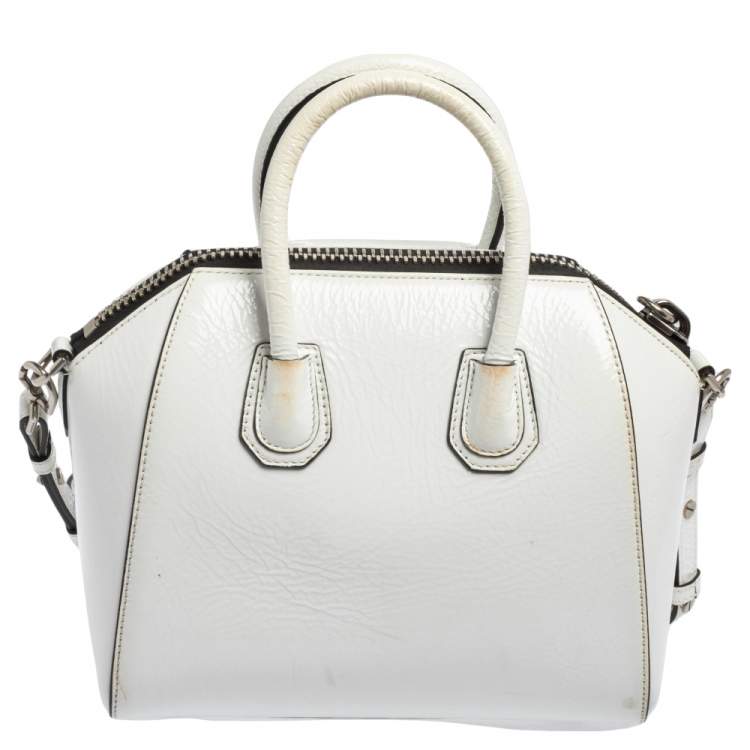 Pre Owned Givenchy White Crinkled Patent Leather Mini Antigona Satchel
