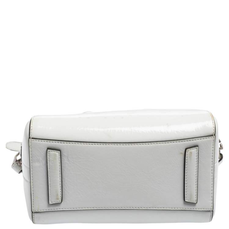 Pre Owned Givenchy White Crinkled Patent Leather Mini Antigona Satchel