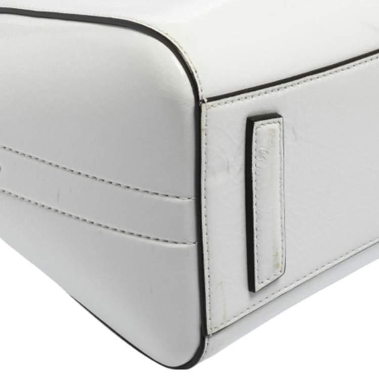 Pre Owned Givenchy White Crinkled Patent Leather Mini Antigona Satchel