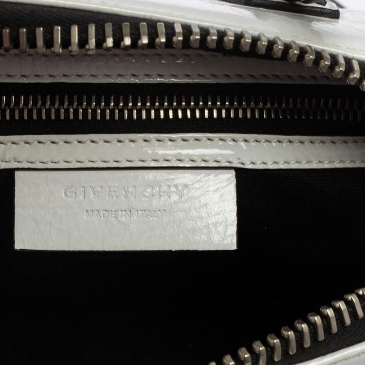 Pre Owned Givenchy White Crinkled Patent Leather Mini Antigona Satchel