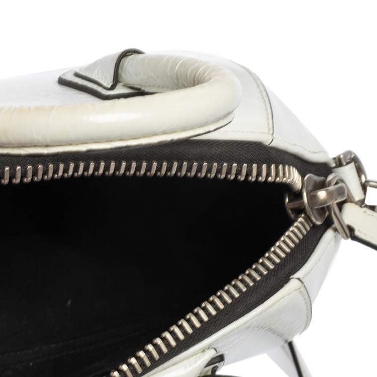 Pre Owned Givenchy White Crinkled Patent Leather Mini Antigona Satchel