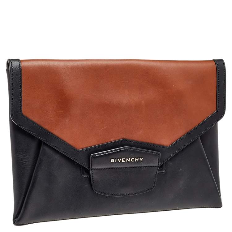 Pre Owned Givenchy Black/Brown Leather Antigona Envelope Clutch