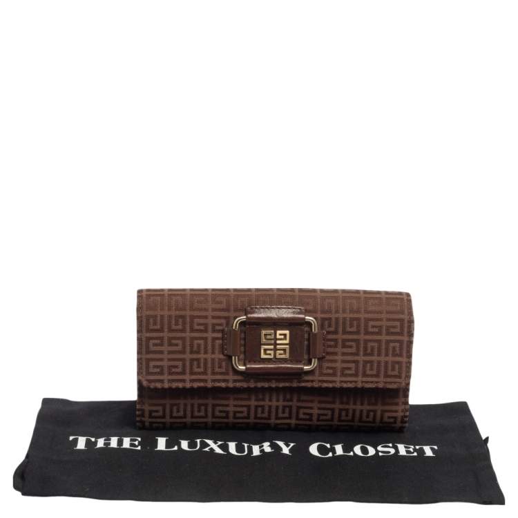 Pre Owned Givenchy Brown Monogram Canvas Long Trifold Wallet