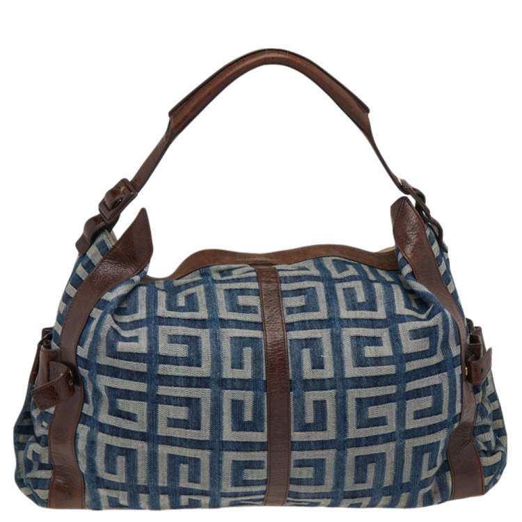 Pre Owned Givenchy Blue/Brown Denim and Leather Shoulder Bag