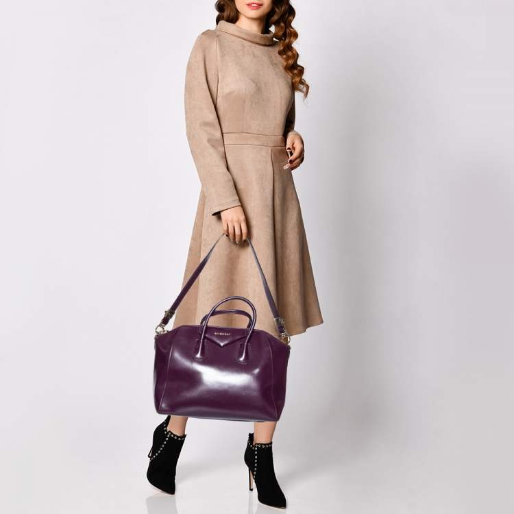 Pre Owned Givenchy Purple Leather Medium Antigona Satchel 