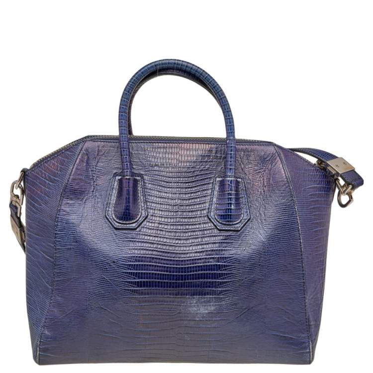 مملوكة مسبقًا Givenchy Blue Lizard Embossed Leather Medium Antigona Satchel