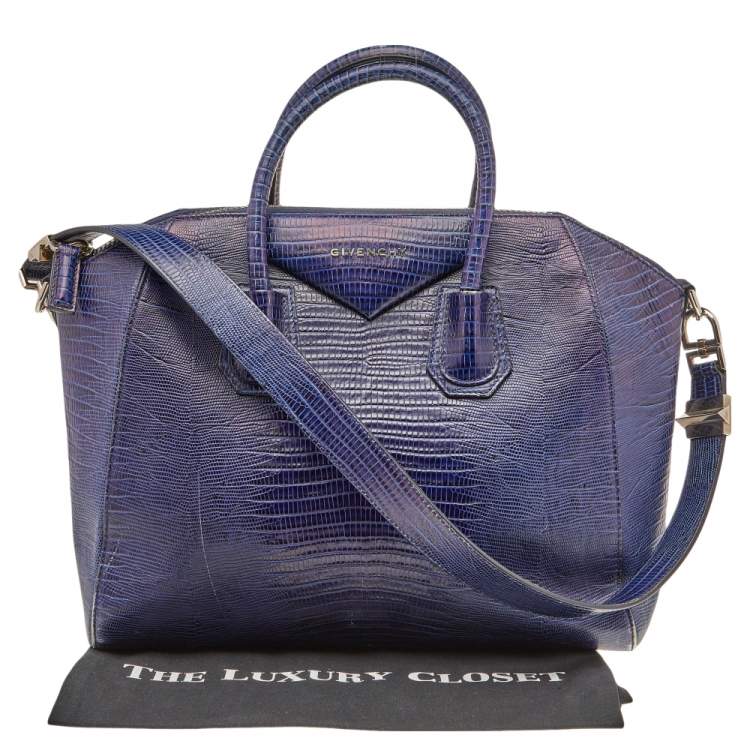 مملوكة مسبقًا Givenchy Blue Lizard Embossed Leather Medium Antigona Satchel