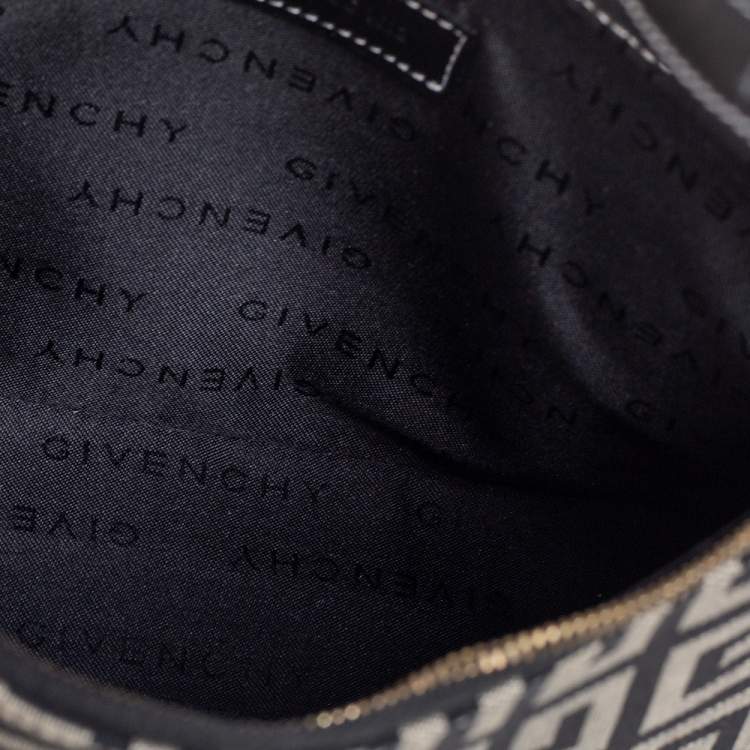 Pre Owned Givenchy Black/Grey Signature Canvas and Leather Small Baguette Bag