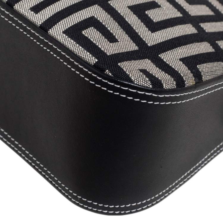 Pre Owned Givenchy Black/Grey Signature Canvas and Leather Small Baguette Bag